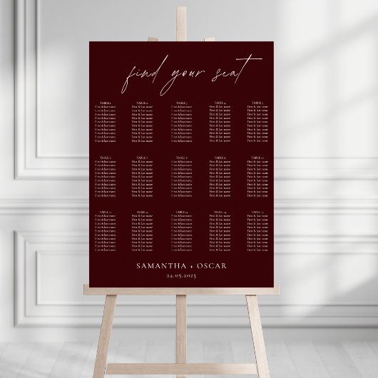 Tableau de placement de mariage moderne bordeaux
