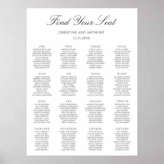 Tableau de placement de mariage noir et blanc Old (Devant)