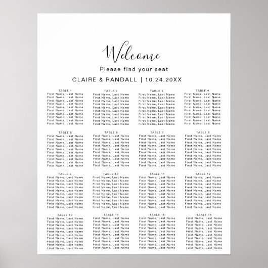 Tableau de placement de mariage noir et gris calli (Devant)
