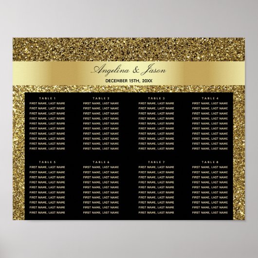 Tableau de placement de mariage pailleté noir et o (Devant)