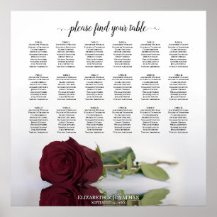 Tableau de placement de mariage Rose Rouge Bourgog