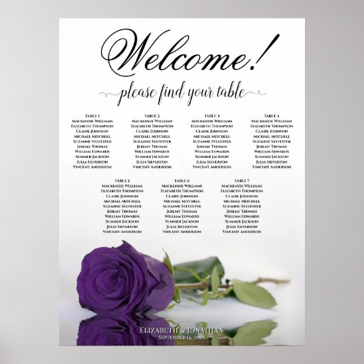Tableau de placement de mariage Rose Royale Violet (Devant)