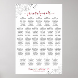 Tableau de placement de mariage rouge et blanc élé