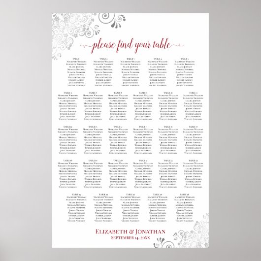 Tableau de placement de mariage rouge et blanc élé (Devant)