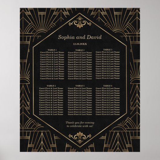 Tableau de placement de mariage Royal Gold Black G (Devant)