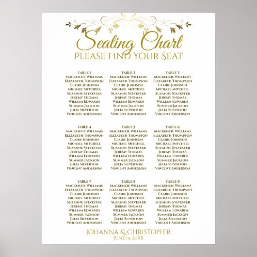 Tableau de placement de mariage simple or et blanc (Devant)
