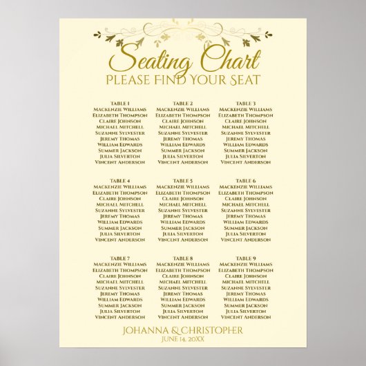 Tableau de placement de mariage simple or et crème (Devant)