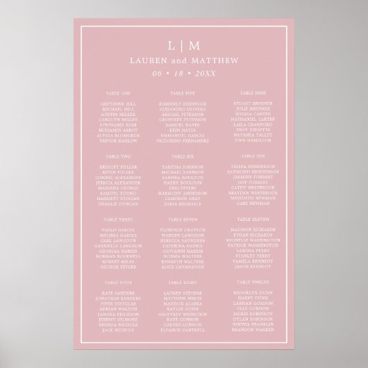 Tableau de placement de mariage simple rose clair  (Devant)