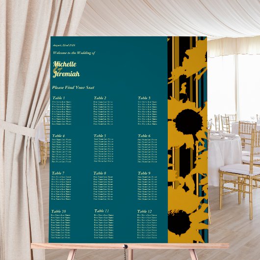 Tableau de placement de mariage tournesol sarcelle