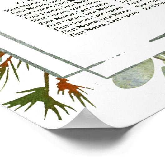 Tableau de placement de mariage vert Noël botaniqu (Coin)