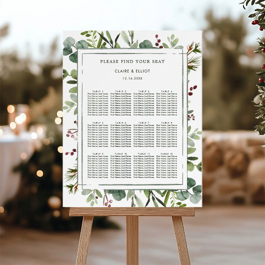 Tableau de placement de mariage vert Noël botaniqu