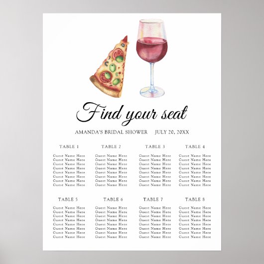 Tableau de placement de mariage vin et pizza aquar (Devant)