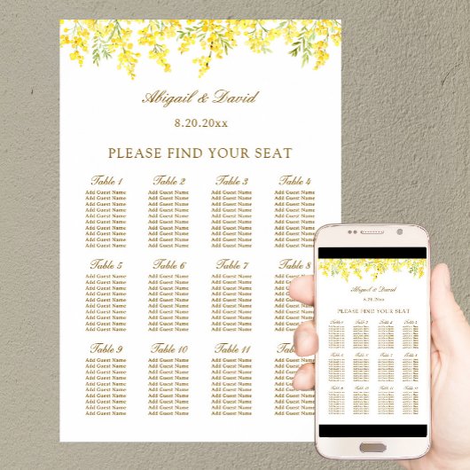 Tableau de placement de mariage Yellow Mimosa