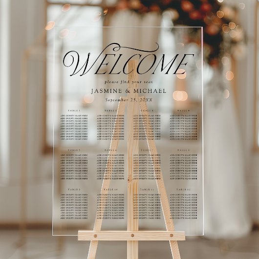 Tableau de placement de sièges à typographie noire