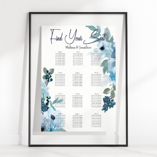 Tableau de placement de sièges aux roses aquarelle