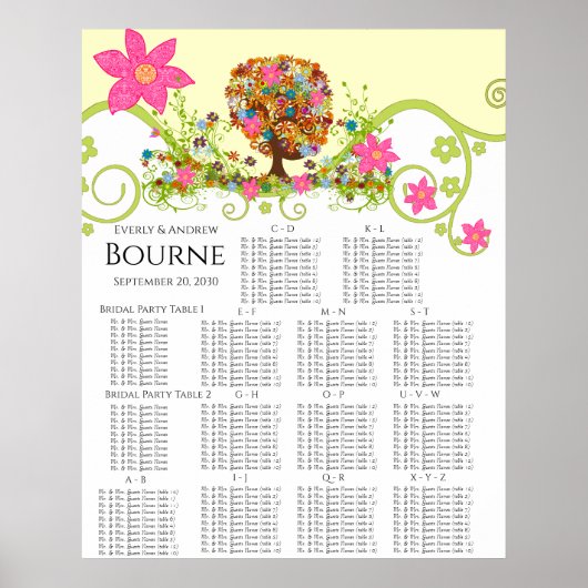 Tableau de placement de sièges d'arbre fleuri Nomb (Devant)