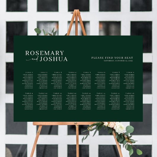 Tableau de placement de sièges moderne vert foncé