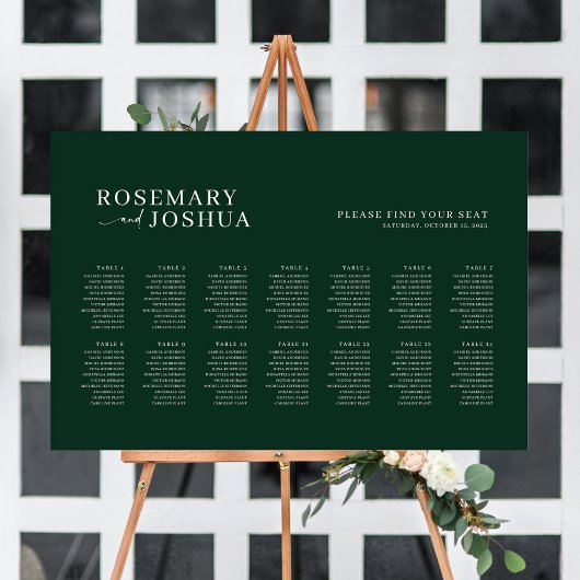 Tableau de placement de sièges moderne vert foncé