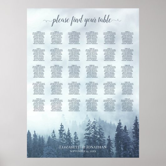 Tableau de placement des invités de mariage à 30 t (Devant)