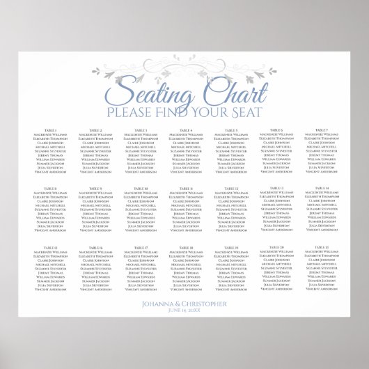 Tableau de placement des invités de mariage Bleu e (Devant)