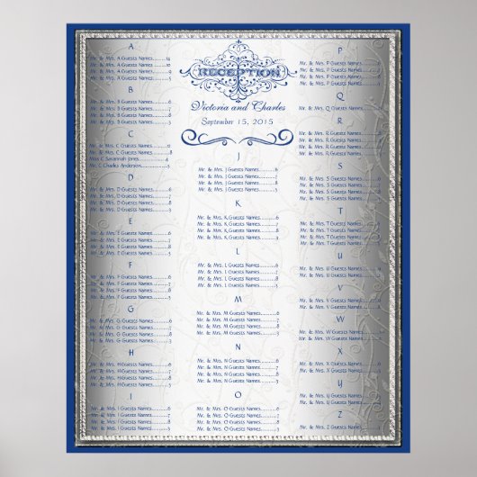 Tableau de placement des invités de mariage bleu e (Devant)