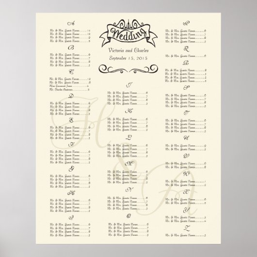 Tableau de placement des invités pour un événement (Devant)