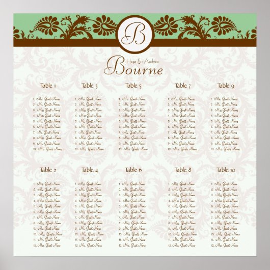 Tableau de placement en Damas vert menthe marron 1 (Devant)
