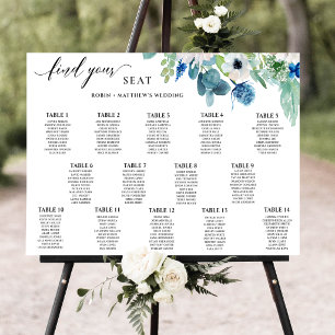 Tableau de placement floral à l'aquarelle bleu bla