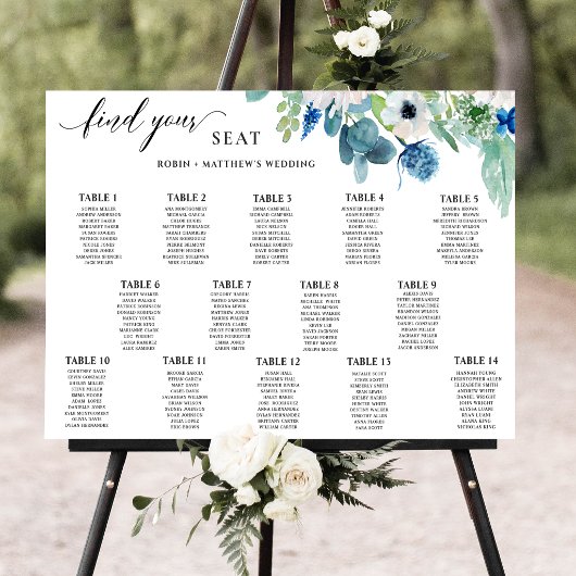 Tableau de placement floral à l'aquarelle bleu bla