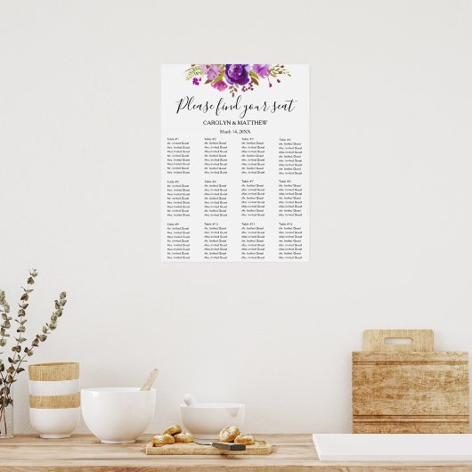 Tableau de placement floral aquarelle lilas et vio (Cuisine)