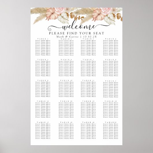 Tableau de placement floral Bohème Chic (Devant)