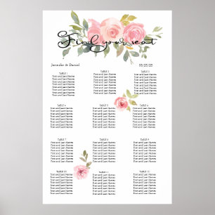 Tableau de placement floral rose pâle aquarelle lu