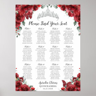 Tableau de placement floral rouge pour Quinceañera