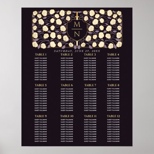 Tableau de placement médiéval Monogramme Épée & Bo (Devant)