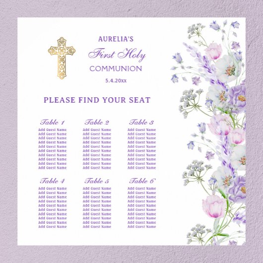 Tableau de placement Première Communion Fleurs de 