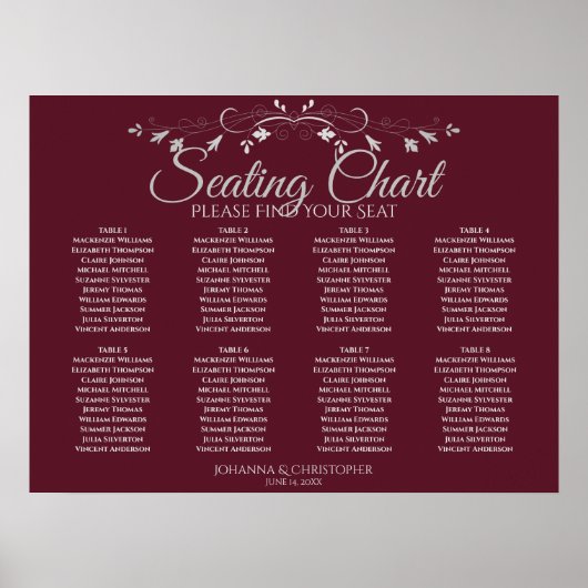 Tableau de placement simple 8 tables pour mariage (Devant)