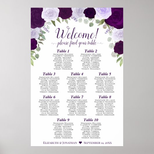 Tableau de placement vertical de 10 tables avec de (Devant)