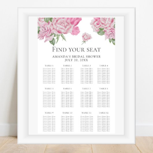 Tableau de plan de table aux fleurs aquarelles