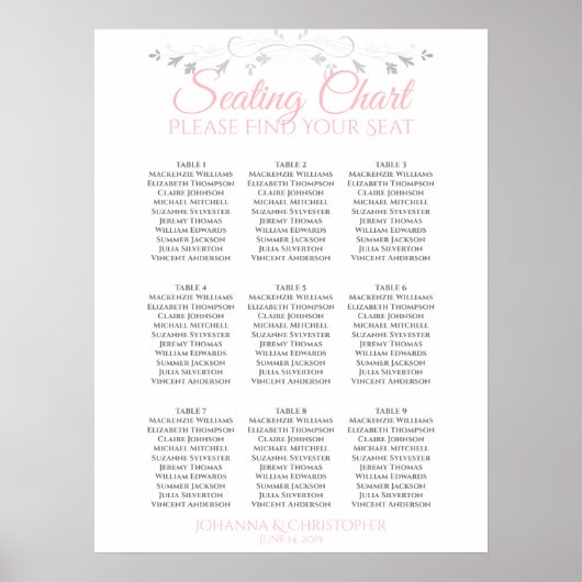 Tableau de plan de table de mariage à 9 tables Ros (Devant)