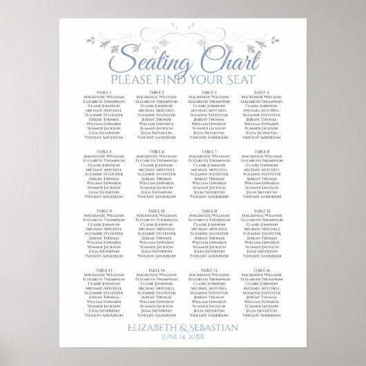 Tableau de plan de table de mariage Blue & Gray 16 (Devant)