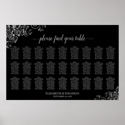 Tableau de plan de table de mariage élégant argent (Devant)