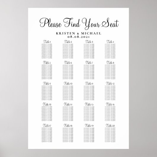 Tableau de plan de table de mariage grand format 2 (Devant)
