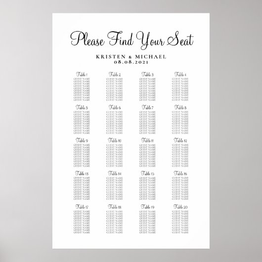 Tableau de plan de table de mariage grand format 2 (Devant)