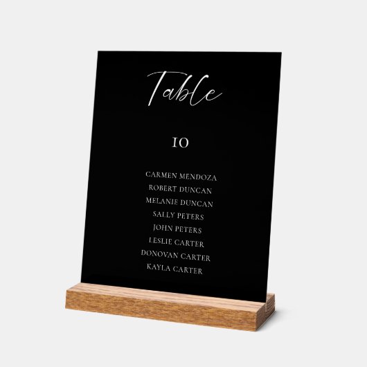 Tableau de plan de table de mariage noir élégant c (Angle)