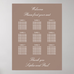Tableau de plan de table de mariage Taupe 9 Poster