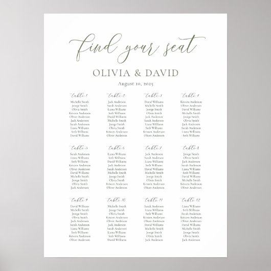 Tableau de Planification de Mariage Couleur Script (Devant)
