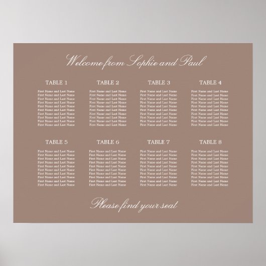 Tableau de Planification de Mariage Poster Taupe 8 (Devant)