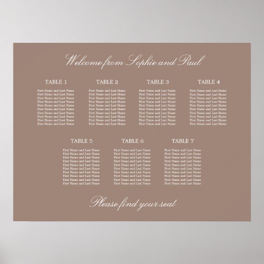Tableau de Planification de Siège de Mariage Poste (Devant)