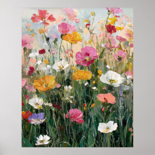 Tableau de prairie fleurie aux couleurs vives en p