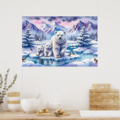 Tableau de scène enneigée de famille d'ours polair (Cuisine)